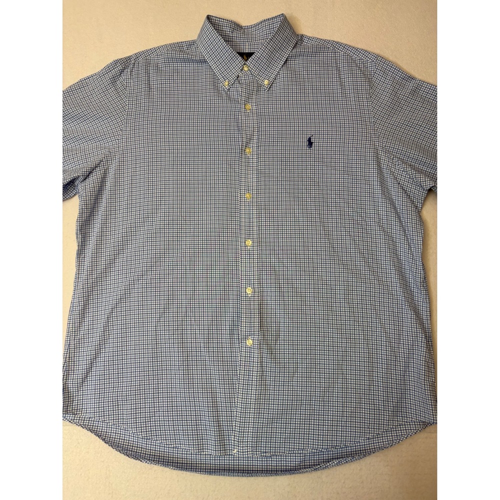 Polo Ralph Lauren Mens XL Blue Gingham Check Button Down Shirt Long Sleeve Pony - Picture 2 of 11